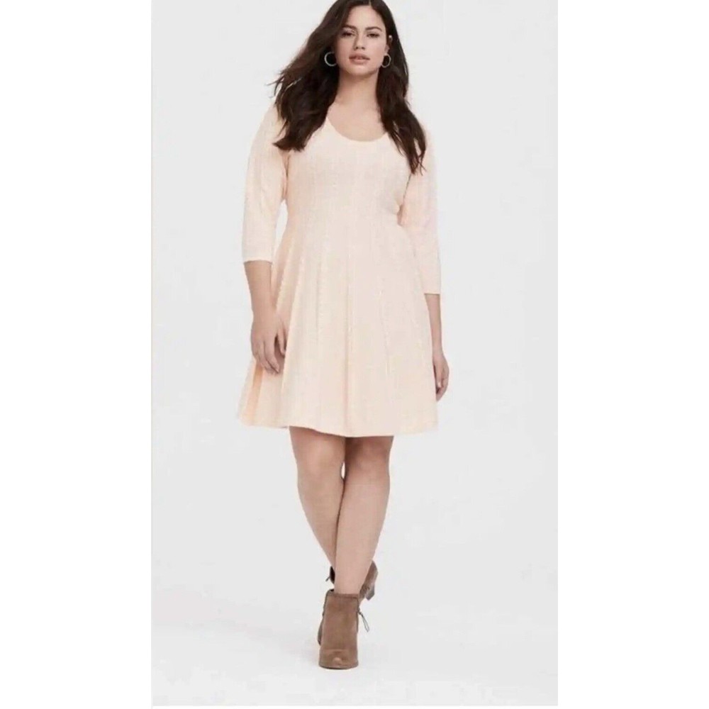 Torrid Cable Knit Sweater Dress Plus Peach Pink Scoop Neck 3/4 Sleeve Size 3X
